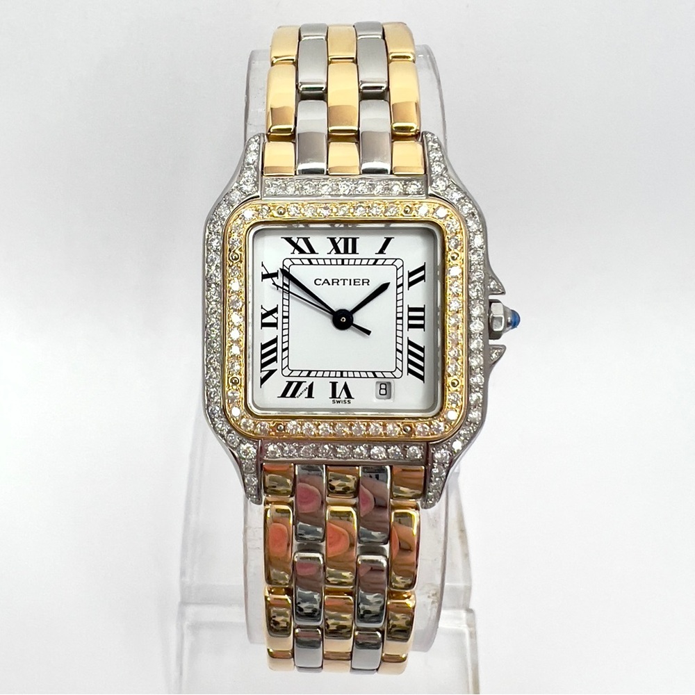 CARTIER PANTHERE Quartz 27mm 3 Row Gold 1.25TCW DIAMOND Watch White Dial